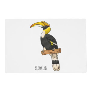 Great hornbill bird cartoon illustration placemat