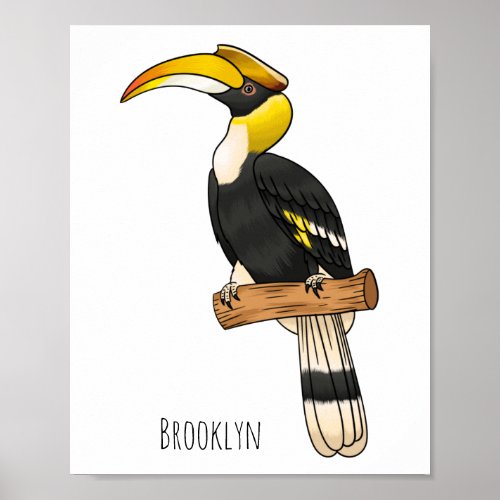 Great hornbill bird cartoon illustration  poster