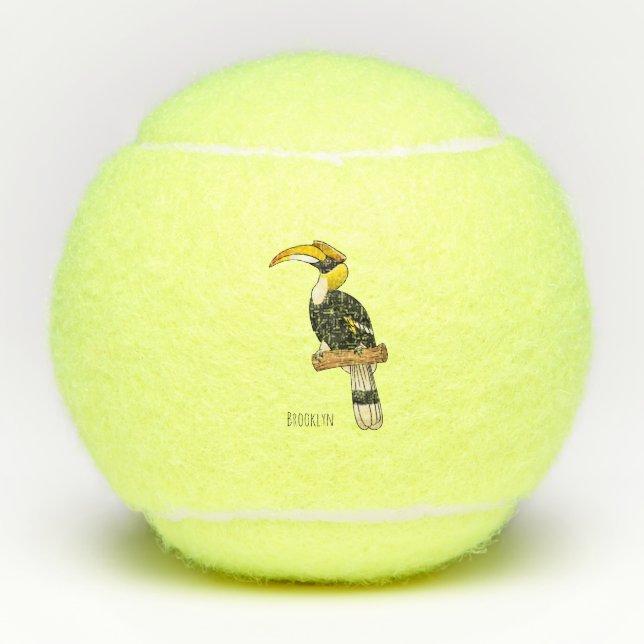 Great hornbill bird cartoon illustration   tennis balls (Front)