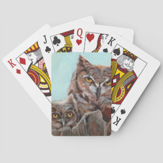 Great horned owl and chick poker cards