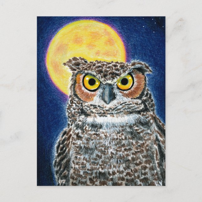Great Horned Owl and Moon postcard (Front)