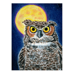 Great Horned Owl and Moon postcard