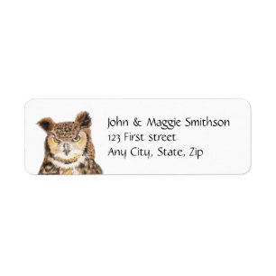 Great Horned Owl Bird Nature Custom Art Label