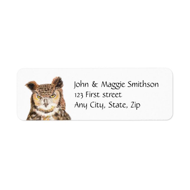 Great Horned Owl Bird Nature Custom Art Label (Front)