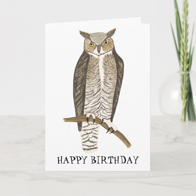 Great Horned OWL BIRTHDAY CUSTOM Card (Front)