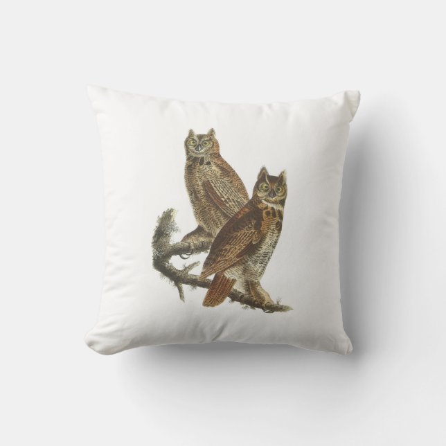 Great Horned Owl by Audubon Throw Pillow (Front)
