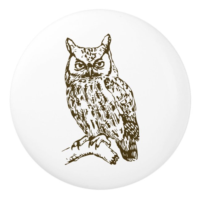 Great Horned Owl Ceramic Knob (Front)