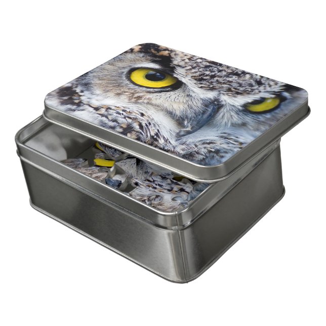 Great Horned Owl Closeup Jigsaw Puzzle (Lid Open)