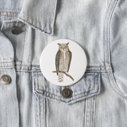 Great Horned Owl Colored Pencil Art Button