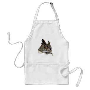 Great Horned Owl Drawing Adult Apron
