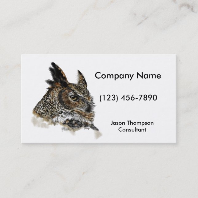 Great Horned Owl Drawing Business Card (Front)