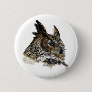 Great Horned Owl Drawing Pinback Button