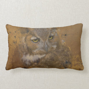 Great Horned Owl Faded on Old Wood Lumbar Pillow
