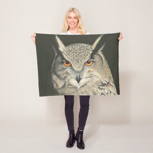Great Horned Owl Fleece Blanket (In Situ)