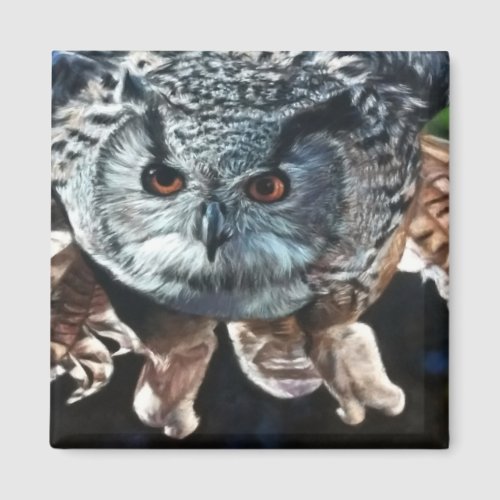 Great Horned Owl Flying Through the Woods Magnet