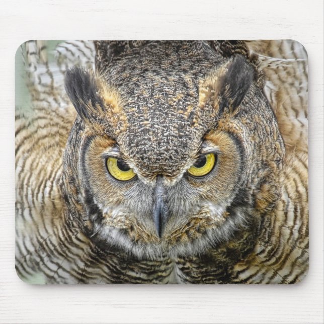 Great Horned Owl Following Eyes Mouse Pad (Front)