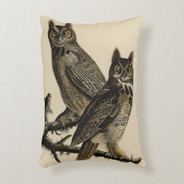 Great Horned Owl from Audubon's Birds of America Accent Pillow (Front(Vertical))