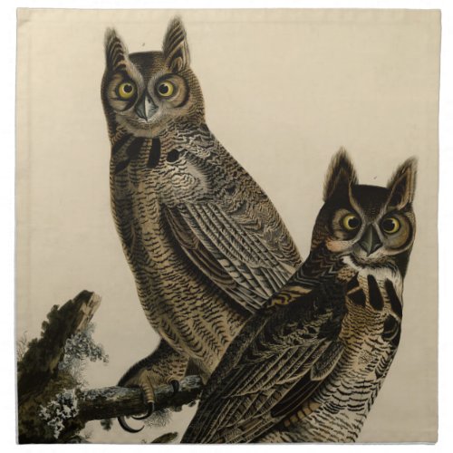 Great Horned Owl from Audubons Birds of America Cloth Napkin