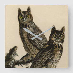 Great Horned Owl from Audubon's Birds of America Square Wall Clock