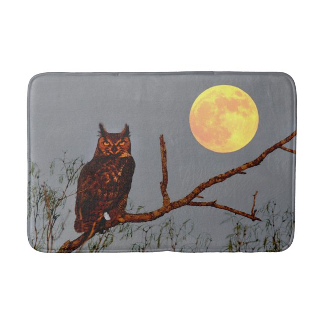 Great Horned Owl | Full Moon Bath Mat (Front)