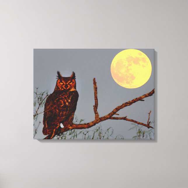 Great Horned Owl | Full Moon Canvas Print (Front)