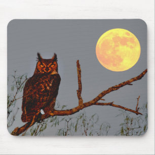 Great Horned Owl Full Moon Mouse Pad