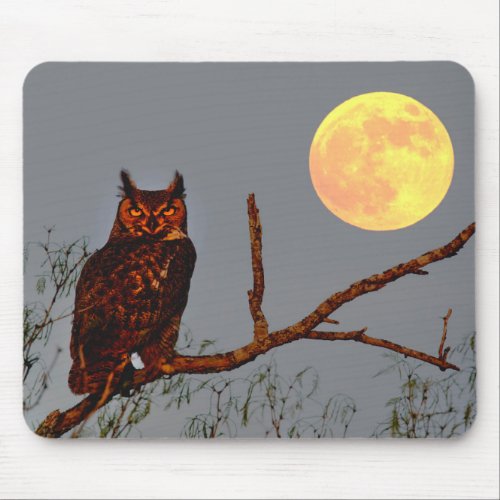 Great Horned Owl  Full Moon Mouse Pad