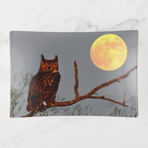 Great Horned Owl  Full Moon Trinket Tray