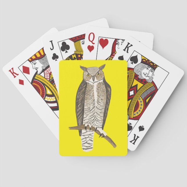 Great Horned Owl Illustrated Fierce Bird Poker Cards (Back)