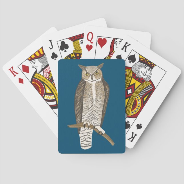 Great Horned Owl Illustrated Fierce Bird Poker Cards (Back)