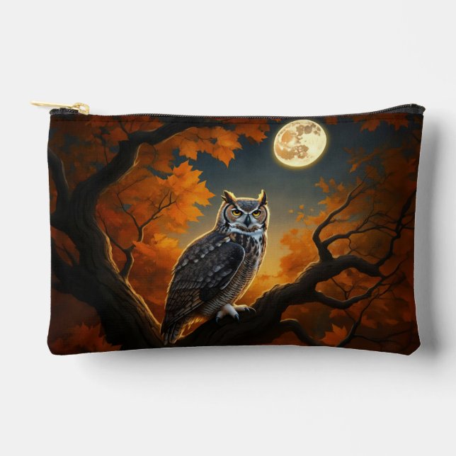 Great Horned Owl in Autumn Accessory Pouch (Front)