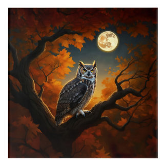Great Horned Owl in Autumn Acrylic Print