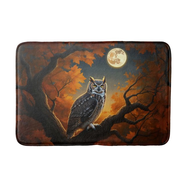 Great Horned Owl in Autumn Bath Mat (Front)