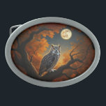 Great Horned Owl in Autumn Belt Buckle<br><div class="desc">A great horned owl in a tree in autumn under the light of a full moon.</div>