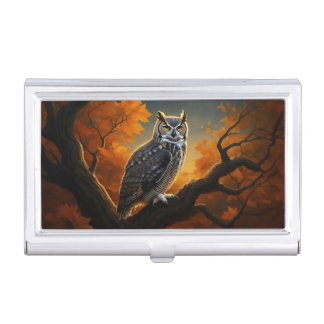Great Horned Owl in Autumn Business Card Case