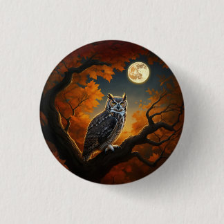 Great Horned Owl in Autumn Button