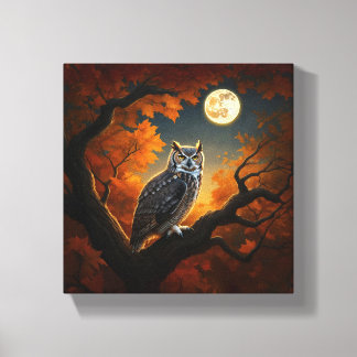 Great Horned Owl in Autumn Canvas Print