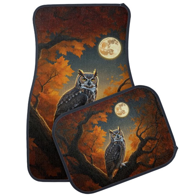 Great Horned Owl in Autumn Car Floor Mat (Set)