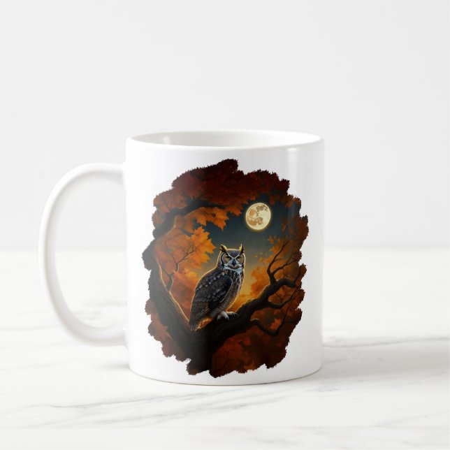 Great Horned Owl in Autumn Coffee Mug (Left)
