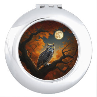 Great Horned Owl in Autumn Compact Mirror