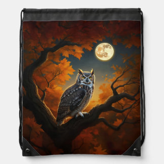 Great Horned Owl in Autumn Drawstring Bag