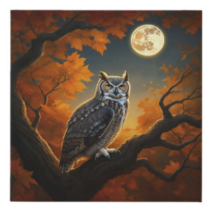 Great Horned Owl in Autumn Faux Canvas Print