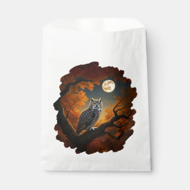 Great Horned Owl in Autumn Favor Bag (Front)