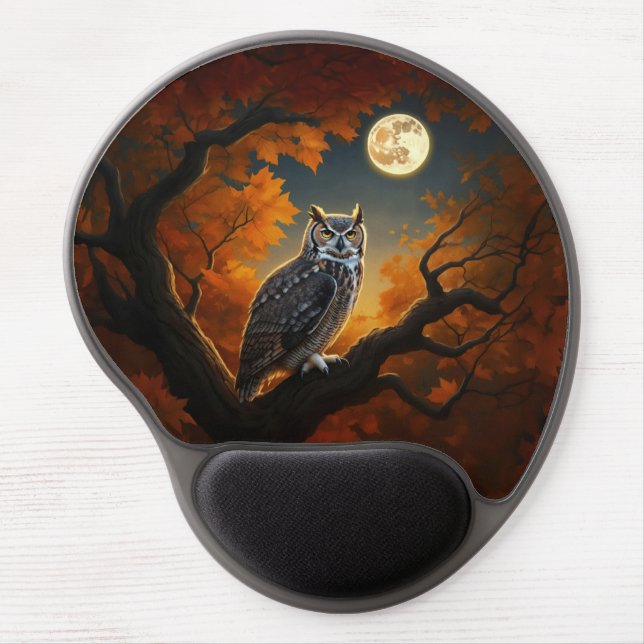 Great Horned Owl in Autumn Gel Mouse Pad (Front)