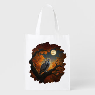 Great Horned Owl in Autumn Grocery Bag