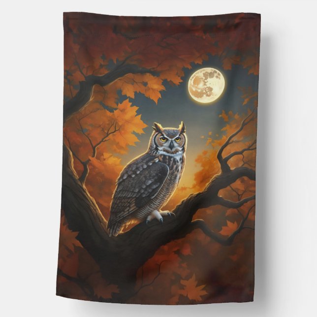 Great Horned Owl in Autumn House Flag (Front)