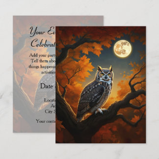 Great Horned Owl in Autumn Invitation