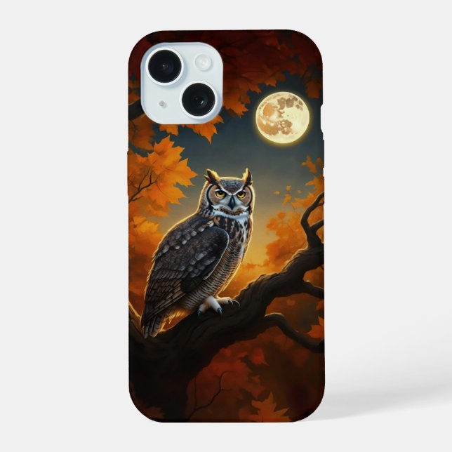 Great Horned Owl in Autumn iPhone 15 Case (Back)