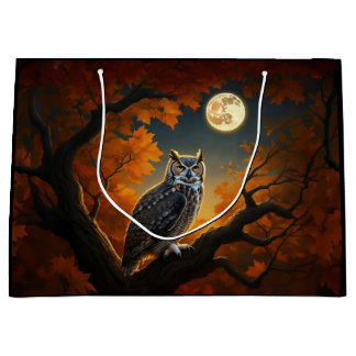 Great Horned Owl in Autumn Large Gift Bag