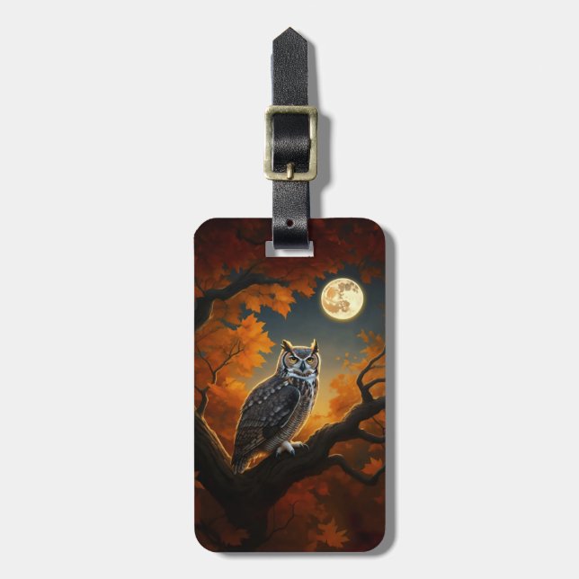 Great Horned Owl in Autumn Luggage Tag (Front Vertical)